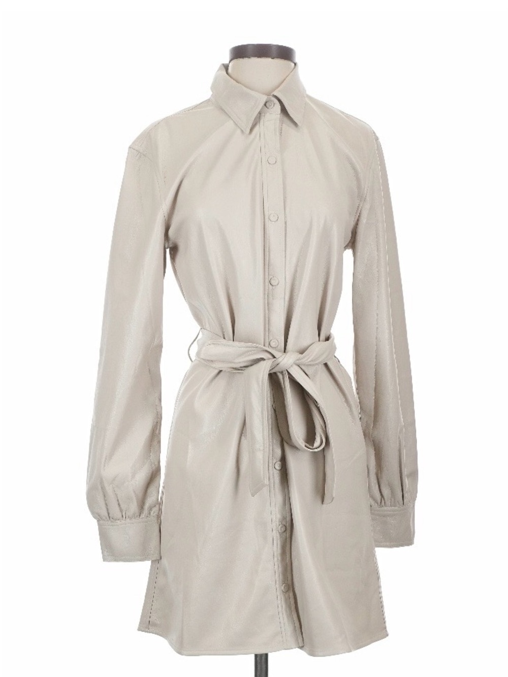 Reset Long-Sleeve Shirt Dress in Light Cream with Self-Tie Waist